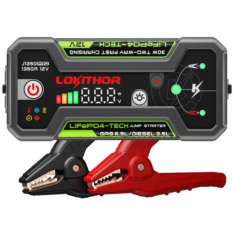 J1350 PRO – LOKITHOR Battery Jump Starter, Provide Auxiliary Power To Start 6.5 Liter Gasoline/3.5 Liter Diesel Engin...